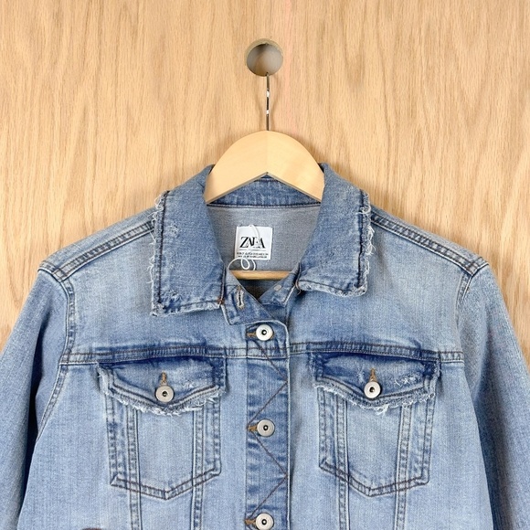 ZARA Frayed Hem Denim Jacket - Picture 3 of 10